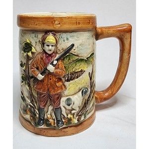 Stein Mug Relpo Japan Hand Painted Vintage Hunter Dog Collectible